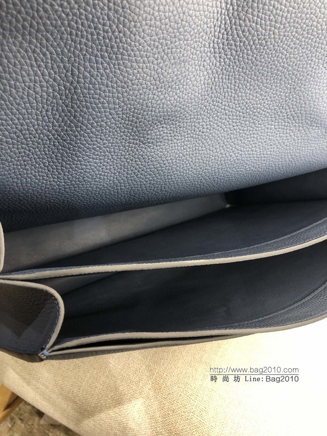 Hermes男包 愛馬仕密碼鎖公事包38cm原版togo皮 蠟線縫製 深藍色  tdh2131